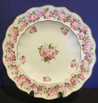 Antique Royal Crown Derby Tiffany & Co Pink Rose Dinner Plate 7663 - Circa 1918
