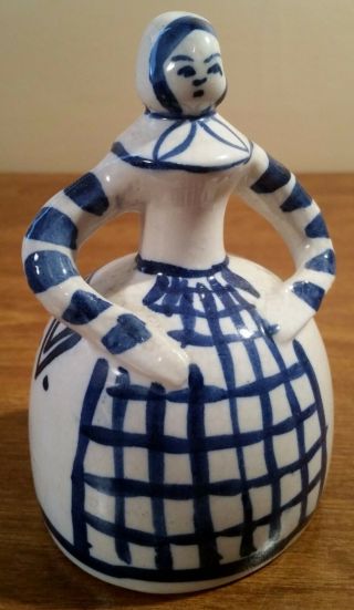 Vintage Hand Crafted Blue Delft Ceramic Pottery Dutch Girl Bell Lancaster Amish