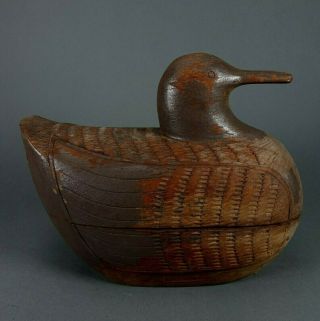 Vintage Hand Carved Folk Art Wood Duck Decoy Trinket Box Antique Humidor