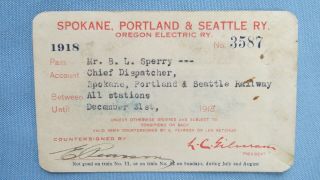1918 Spokane Portland & Seattle Ry.  Oregon Electric Railway - Chief Dispatcher