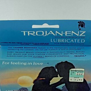 Vintage Trojan Enz Condoms EXPIRED 1987 Open Box of 6 Prop DO NOT USE HB 3