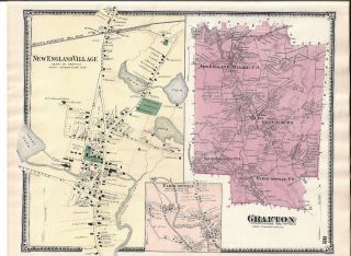 Vintage 1870 Grafton,  Ma.  Map That Was Removed From The Beer 