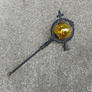 Antique Amber Crackle Glass Lightning Rod Weathervane Iron Arrow Old 3