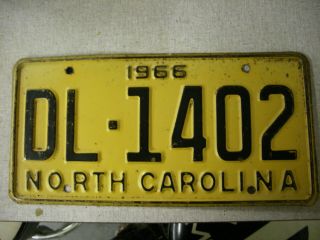 1966 Nc License Plate Tag North Carolina Dl - 1402