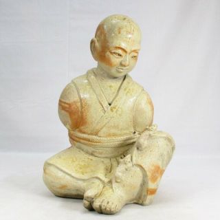 B718: Japanese Pottery Statue Of Popular Image Of Great Monk Sesshu W/good Work