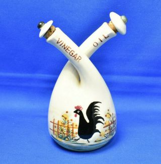 Vintage Cruet Cross Twisted Neck Rooster Oil Vinegar Ceramic With Stoppers