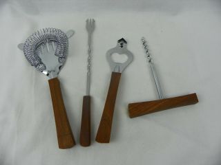 Vintage Martini Cocktail Tools Set With Wooden Handles Mid - Century Japan