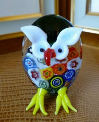 Vintage Murano Art Glass Owl Figurine Mini With Milleriori