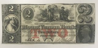 Antique 1858 $2 Two Dollars Stock Note Mount Vernon Bank Providence,  Ri Obsolete