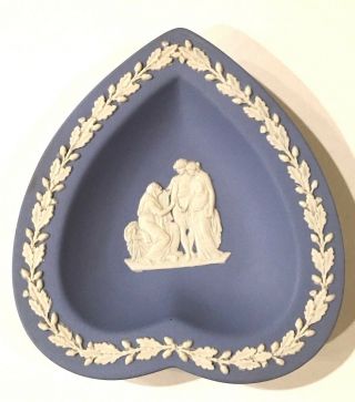 Vintage Wedgwood 1951 Jasperware Blue & White Small Heart Dish Plate Trinket