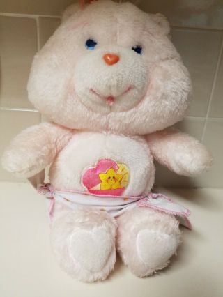 Vintage 11” 1983 Baby Hugs Care Bear Plush Stuffed Toy Animal Pink With Diaper