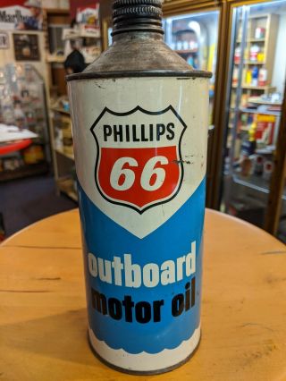 Vintage & Phillips 66 Outboard Motor Oil 1 Quart All Metal Cone Top Can