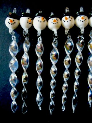 10 VINTAGE HAND BLOWN GLASS SNOWMAN ICICLE CHRISTMAS ORNAMENTS 2