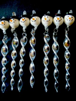 10 VINTAGE HAND BLOWN GLASS SNOWMAN ICICLE CHRISTMAS ORNAMENTS 3