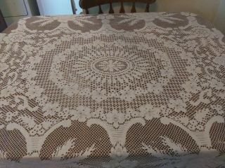 Vintage Lace Off White Table Cloth 60 " X 82 " Floral Pattern Square