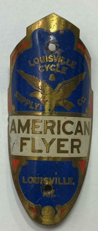 Vintage Schwinn American Flyer Bicycle Head Badge Louisville Cycle Supply