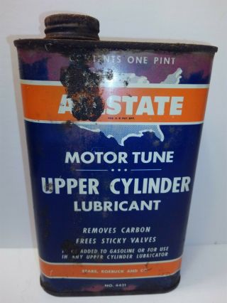 Vintage Allstate Upper Cylinder Lubricant Tin Can Sears Roebuck & Co Oil Adv