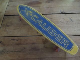 Vtg X - Caliber Skateboard Yellow Blue Plastic Deck Orangey Red Racing Slicks