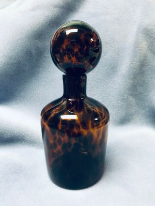 Vintage Tortoise Pattern Glass Decanter With Matching Stopper