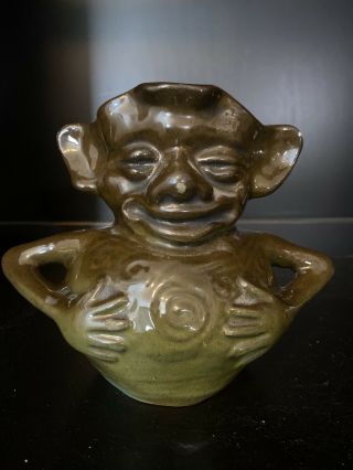 Antique 1905 Vance Avon Faience Pottery Ugly Monkey Goblin Figural Pitcher Mug