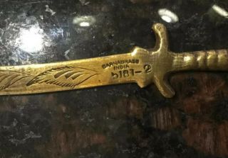 Tools Vintage Hand Letter Opener Sarna Brass Sword 5187 - 2 India 8 - 1/8 " Sword