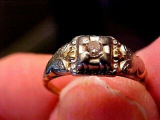 100 Year,  Old Antique Wedding Ring 14k/18k Gold W/1/10 Carat Mine Cut Diamond