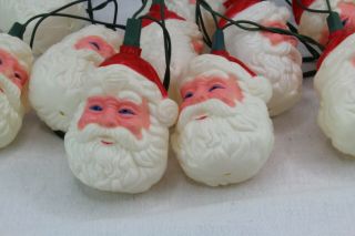 Santa Claus Heads Blow Mold Vintage 10 Lights String Xmas In