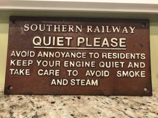 Cast Iron Southern Railway Quiet Please Plaque/sign
