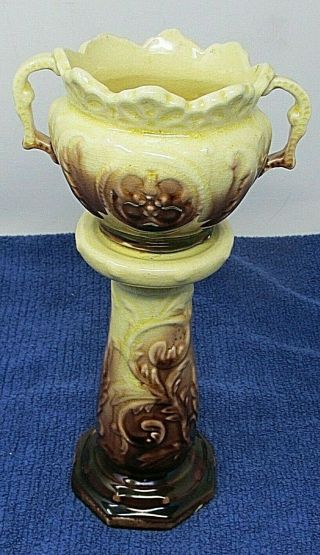 Antique Salesman Sample Majolica Jardeniere Yellows And Brown 9 1/2 " Tall 2 Pics
