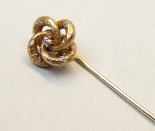 Antique 14k Gold Diamond Enamel Stick Hat Lapel Pin Ornate Wire Flower Vtg