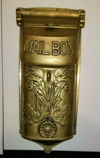 Vintage Antique Brass Mailbox Wall Mounted With Great Patina & Neat Features