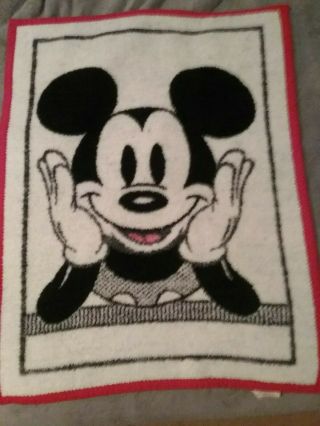 Vintage Biederlack Walt Disney Mickey Mouse Crib Baby Blanket Reversible 26x33 "