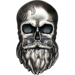 Biker Skull 1 Oz Ultra High Relief Shaped Silver Coin Antiqued Palau 2019