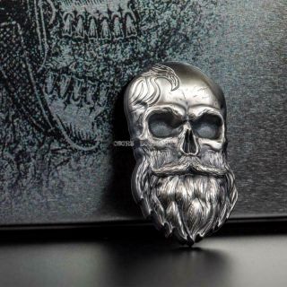 BIKER SKULL 1 oz Ultra High Relief shaped silver coin antiqued Palau 2019 3