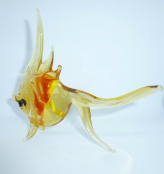 ANIMAL MURANO GLASS YELLOW AND RED FISH POISSON VERRE JAUNE ROUGE VINTAGE 70 ' S 3