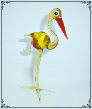 Animal Murano Glass Yellow And Red Bird Oiseau Verre Jaune Et Rouge Vintage 70 