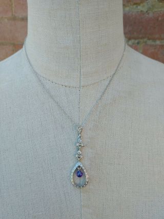 Ciro Vintage Silver Tone Pendant Necklace With Blue Bead Rhinestones