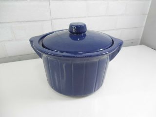 Vintage Rrp & Co.  Roseville,  Ohio Dark Blue Pottery Crock Pot Or Cookie Jar