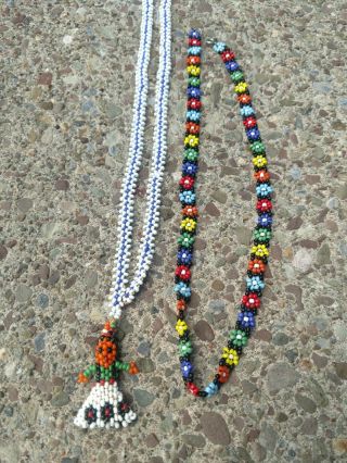 2 Vintage American Indian Bead Necklaces Flowers