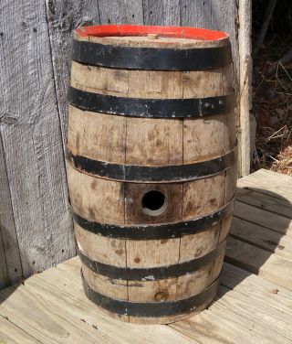 Large Antique Vintage Primitive Oak Whisky Wine Barrel Gun Powder Keg,  6 Bands