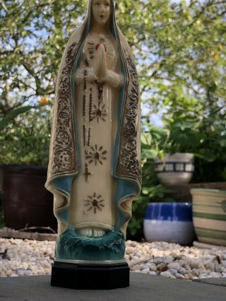 Htf Vintage Virgin Mary Madonna Consolidated Molded Products Statue Rosary Beads