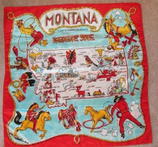 Vintage Scarf Montana State Map Souvenir From 1950 