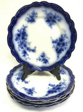 Set Of 5 Antique Henry Alcock " Touraine " Flow Blue 10 " Porcelain Dinner Plates