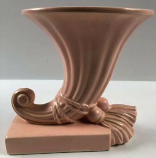 Vintage.  Mccoy Horn Of Plenty Pottery Vase.  Hand Painted.  7.  5x7.  5.  Pink.  Usa