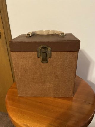 Vintage - " Amfile Platter Pak " 45 Rpm Record Storage Box & Brown Carry Case