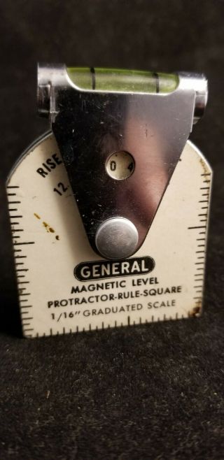 Vintage General Magnetic Level Protractor Rule Square 1/16” Scale 52