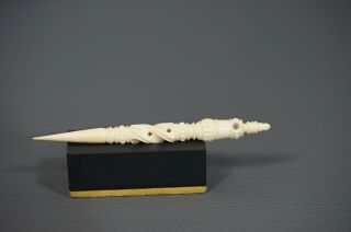 19c.  Austrian Twisted Bovine Bone Sewing Needle Case W Stanhope Viewer Innsbruck