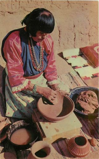 Vintage Postcard Maria Martinez Making Coil Pottery San Ildefonso Pueblo Nm