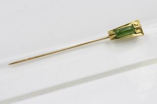 Antique Victorian 14k Solid Gold Hand Carved Jade Gorgeous Design Stick Pin