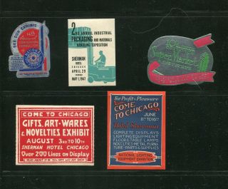 Vintage Poster Stamp Label Set Of 5 Sherman Hotel Chicago Conventions Expo